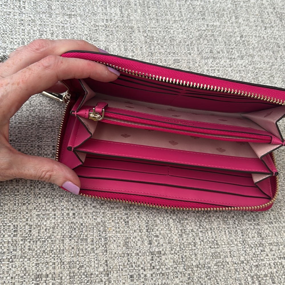 Kate Spade Croc Embossed Large Continental Wallet In Festive Pink - Picture 10 of 16